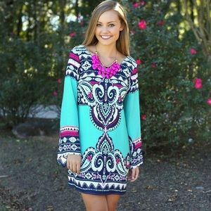 NWT-Pink Owl Boho Shift Dress-Size Medium